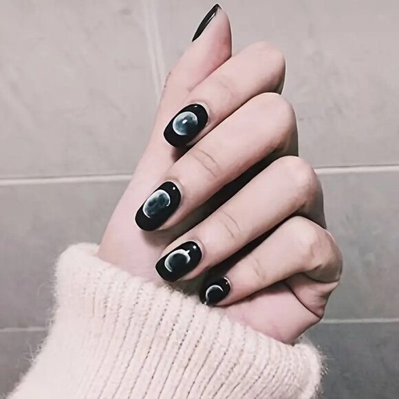 Press On Nails Other - Mails 24 Black Moon Phases Press On Square Style Kit Fake Goth Punk Emo Grunge